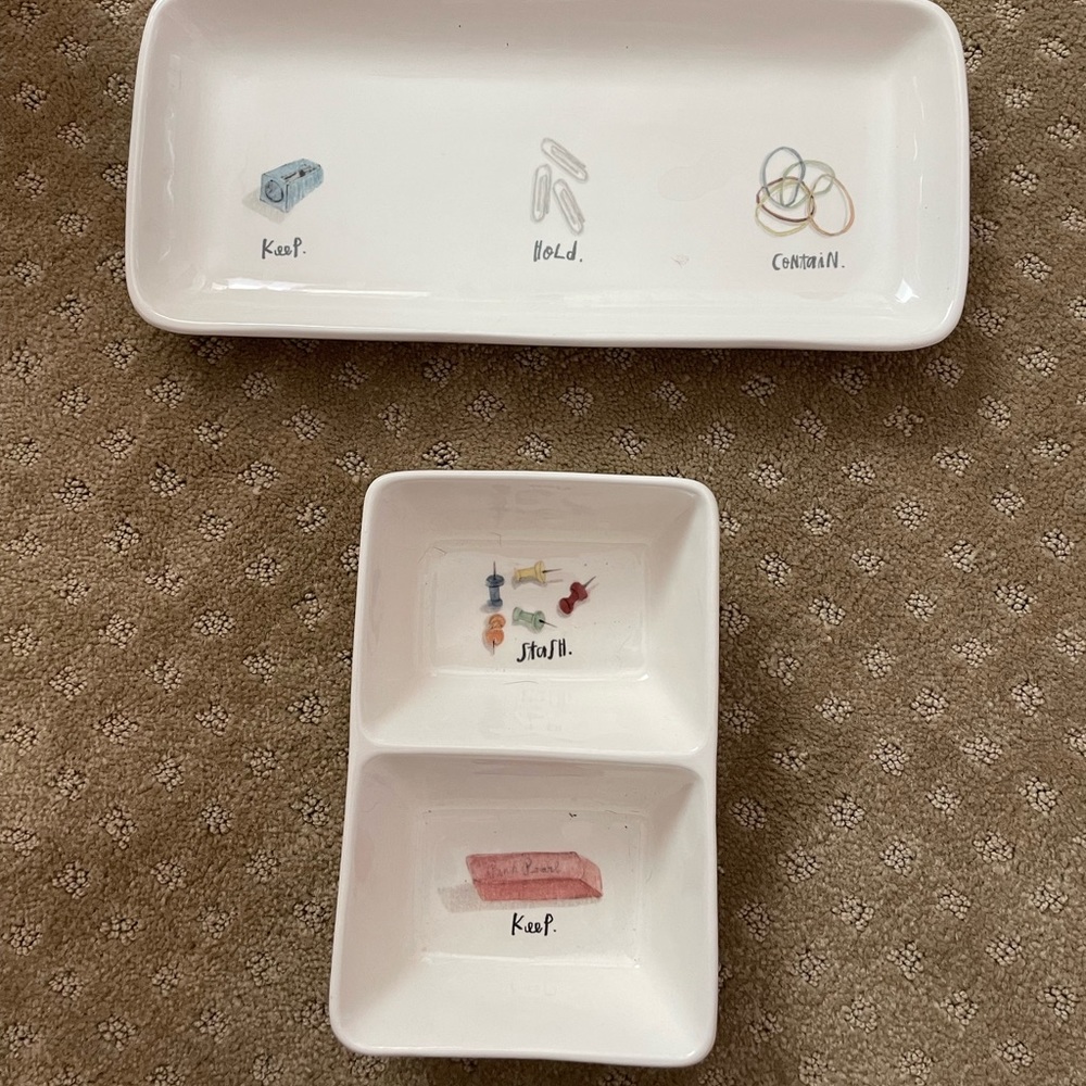 Rae Dunn Keep Hold Contain Tray Vtg Office Decor Long Plate Desk Organizer 2